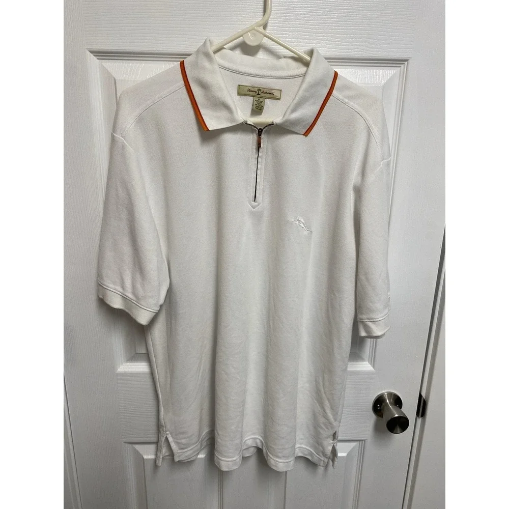 Tommy Bahama Polo Shirt XL‎ White 1/4 Zip Short Sleeve Pima Cotton Casual